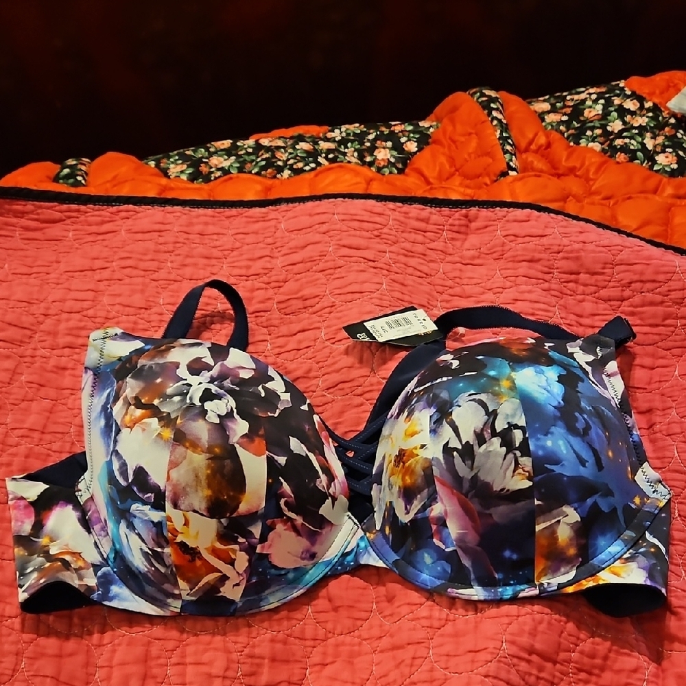 Floral Print Underwire Bra in Blue/Purple